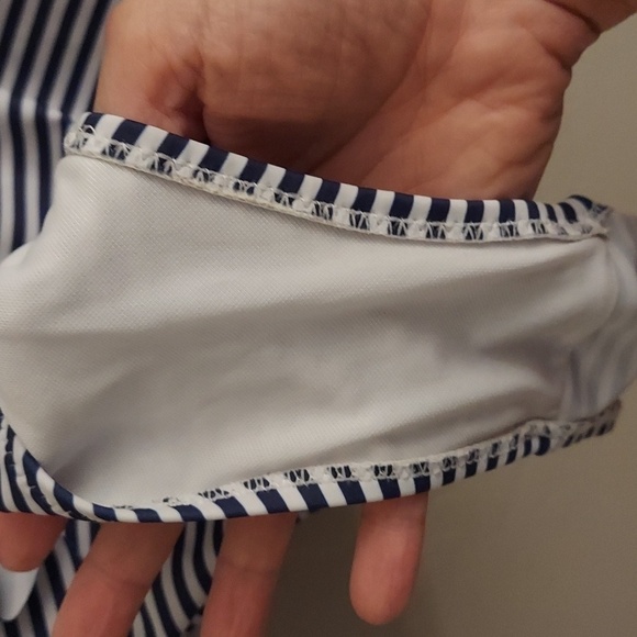 AMAZON Navy Blue and White Horizontal Stripe One Piece Bathing Suit - Picture 6 of 13